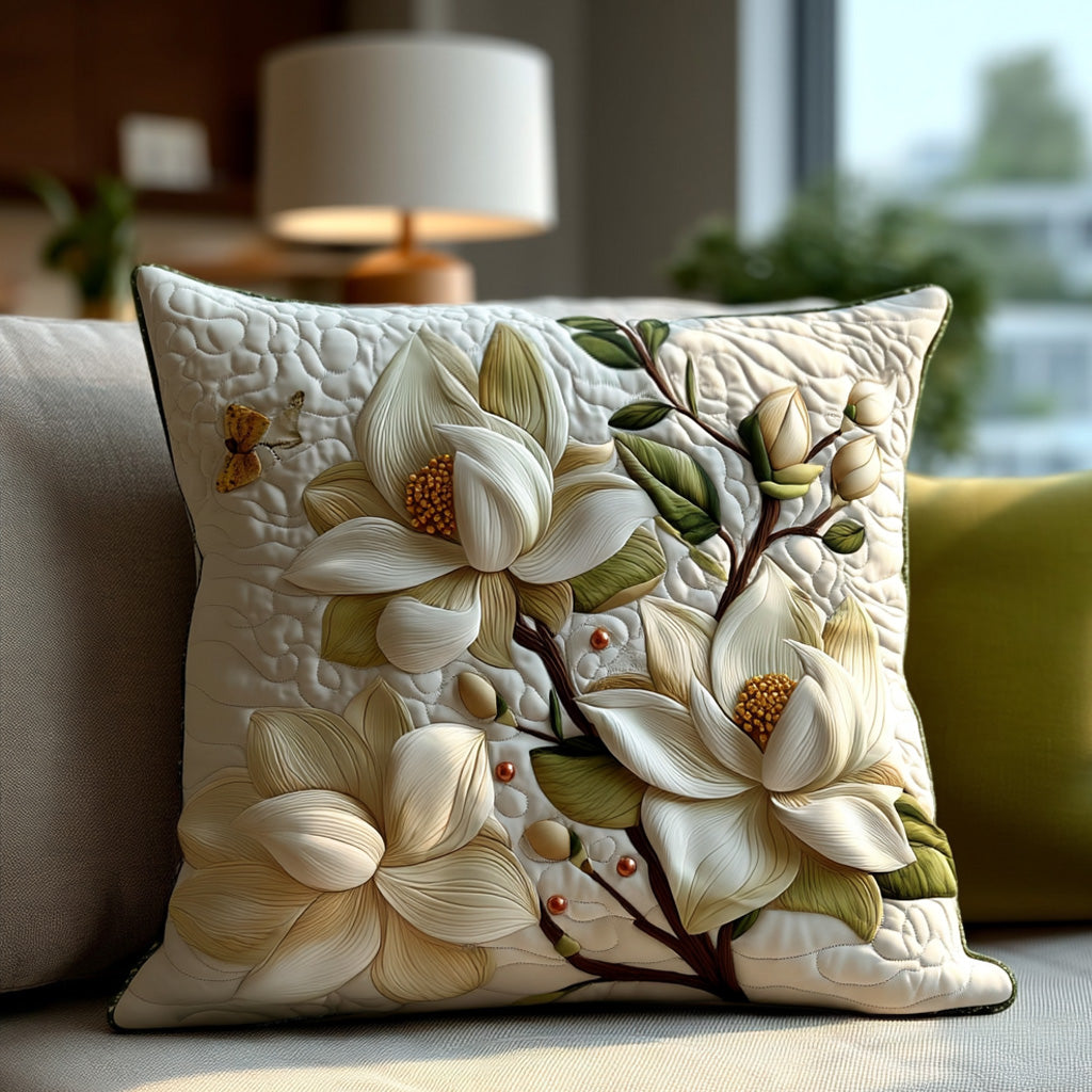 Rustic Magnolia Bloom Quilted Pillow Case Decorative Pillow Covers Christmas Floral Gifts