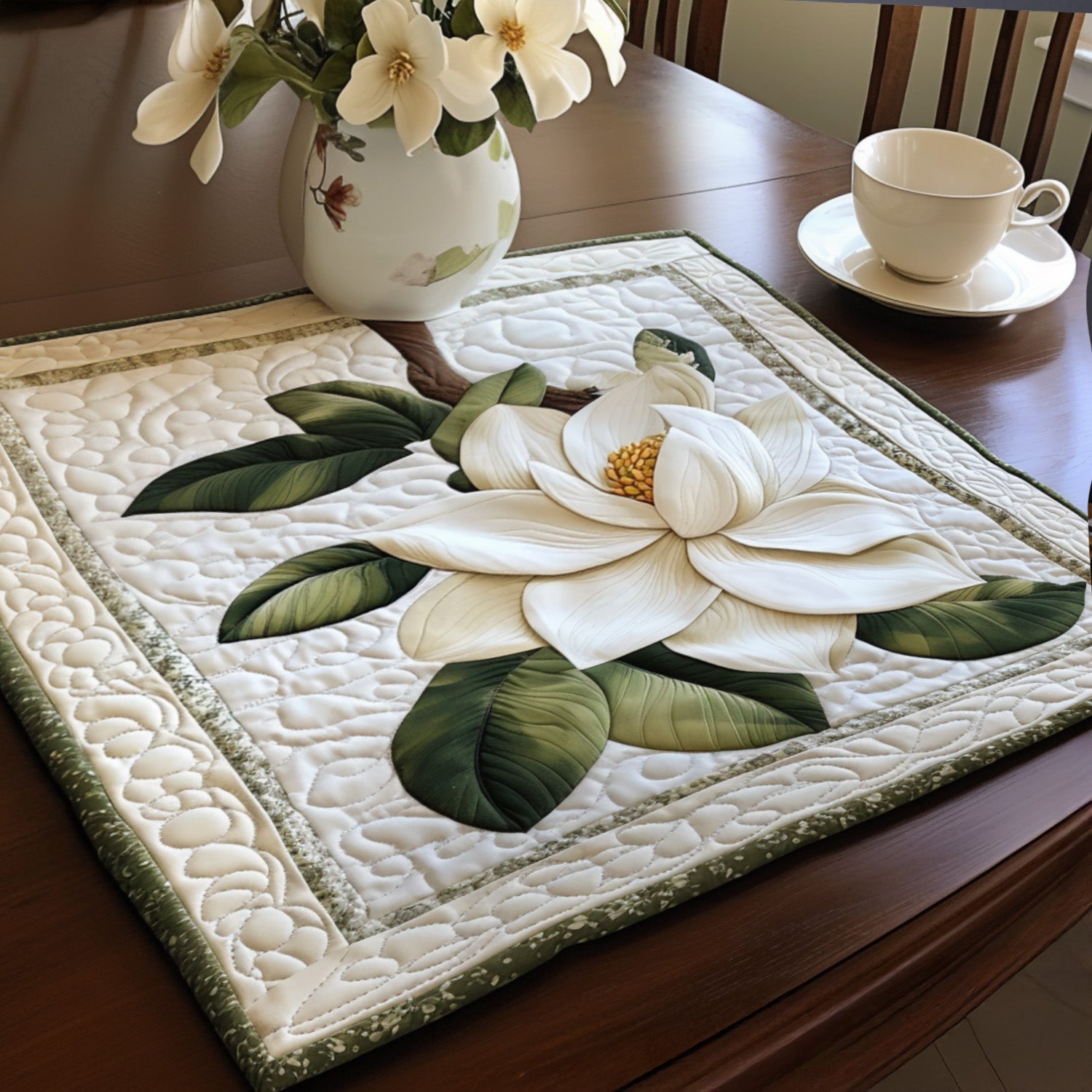 Rustic Magnolia Bloom Quilted Place Mat Christmas House Decor Christmas Flower Gifts