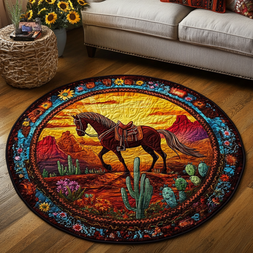 Rustic Meadow Quilted Round Mat Entryway Decor Cute Horse Gifts