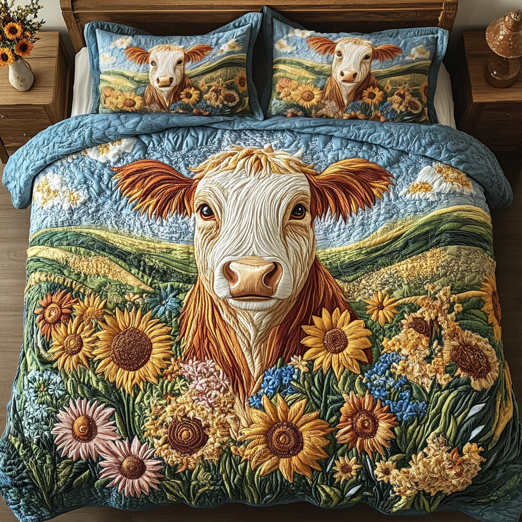 Rustic Moo Quilted Bedding Set Unique Bed Sheet Set Gift For Cow Lover