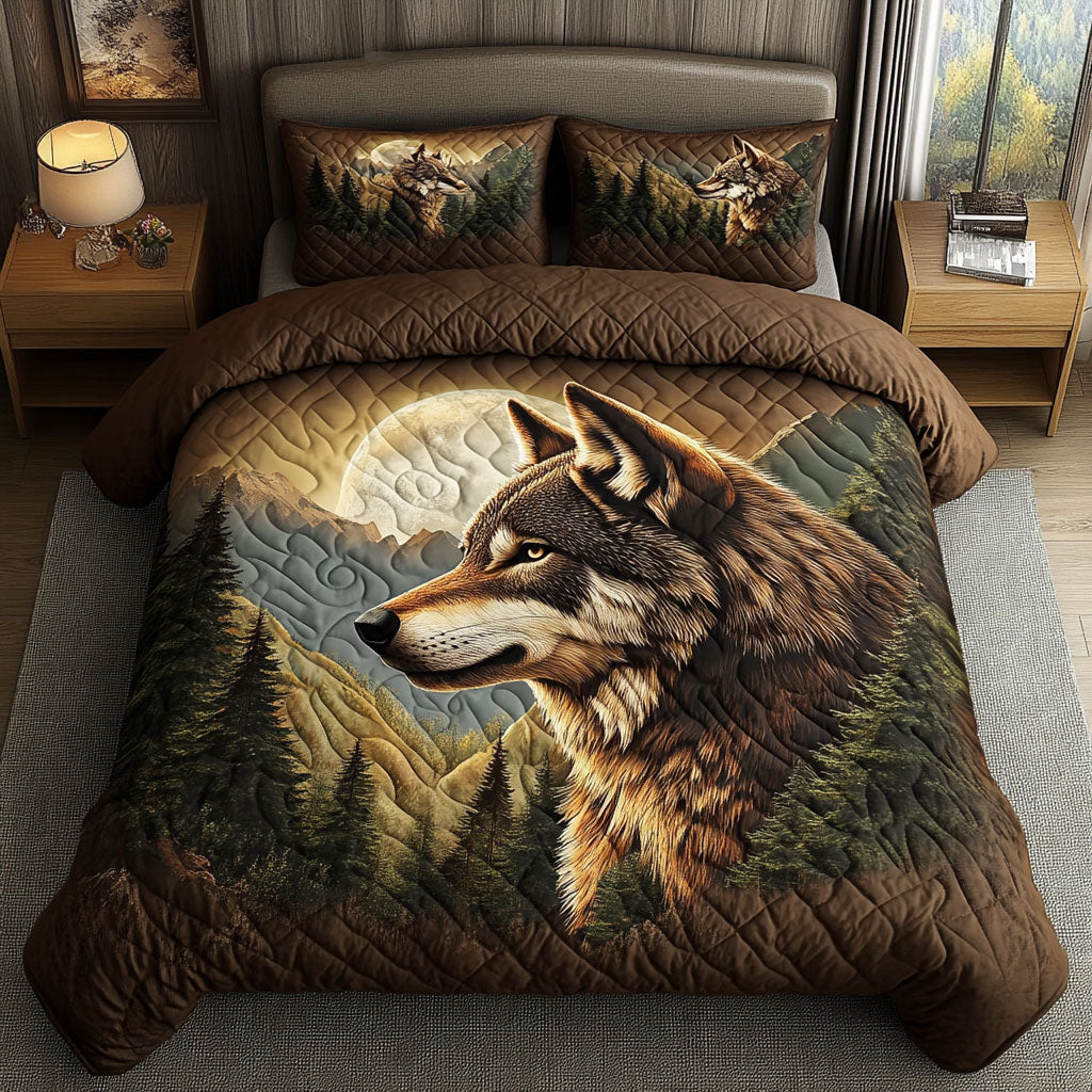 Rustic Moonlit Guardian Quilted Bedding Set Christmas Bedding Ideas Presents For Wolf Lovers