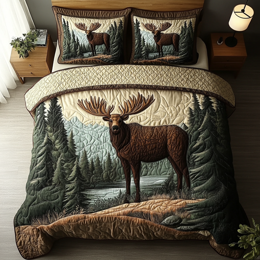 Rustic Moose Quilted Bedding Set Bed Decor Ideas Cute Moose Gifts
