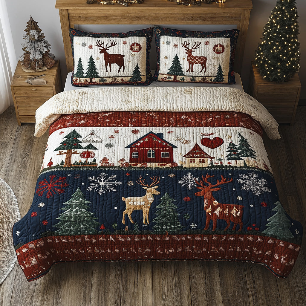 Rustic Noel Quilted Bedding Set King Comforter Sets Christmas Gift For Grandma