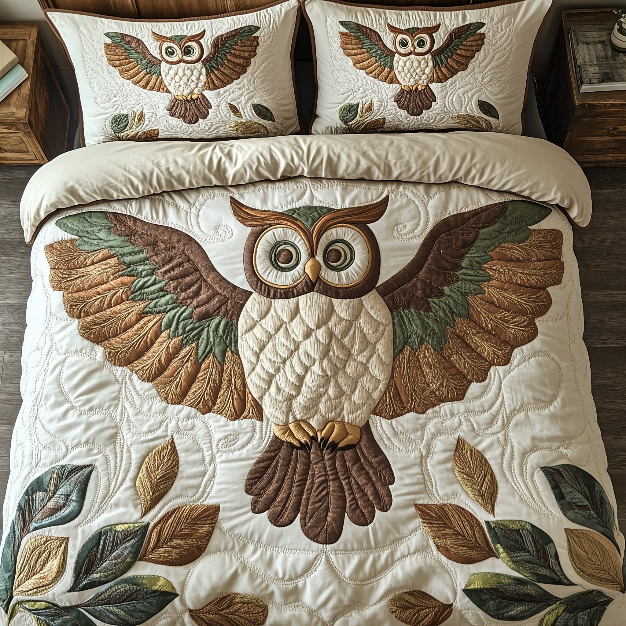Rustic Owl Quilted Bedding Set Bohemian Vibe
