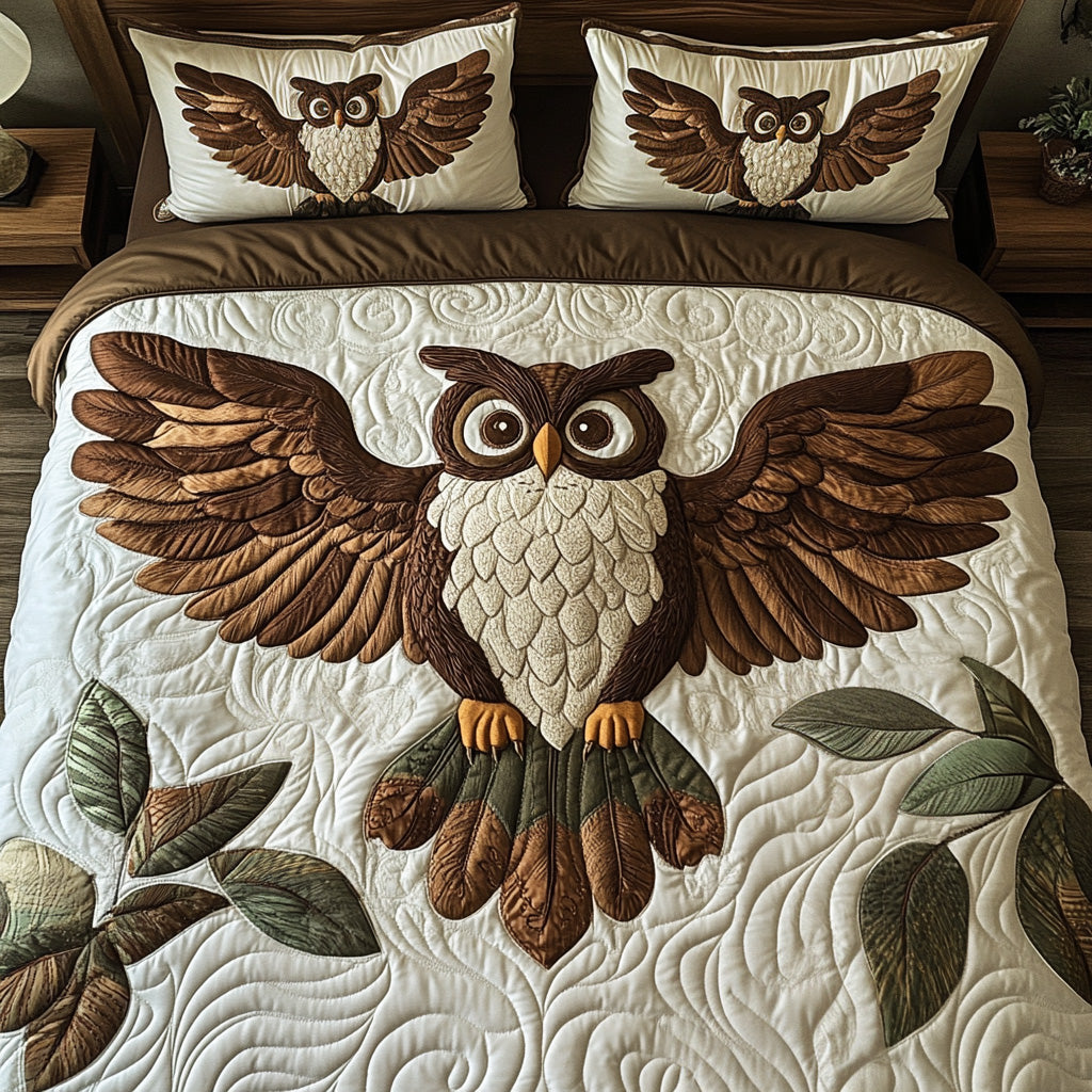 Rustic Owl Quilted Bedding Set Unique Pattern