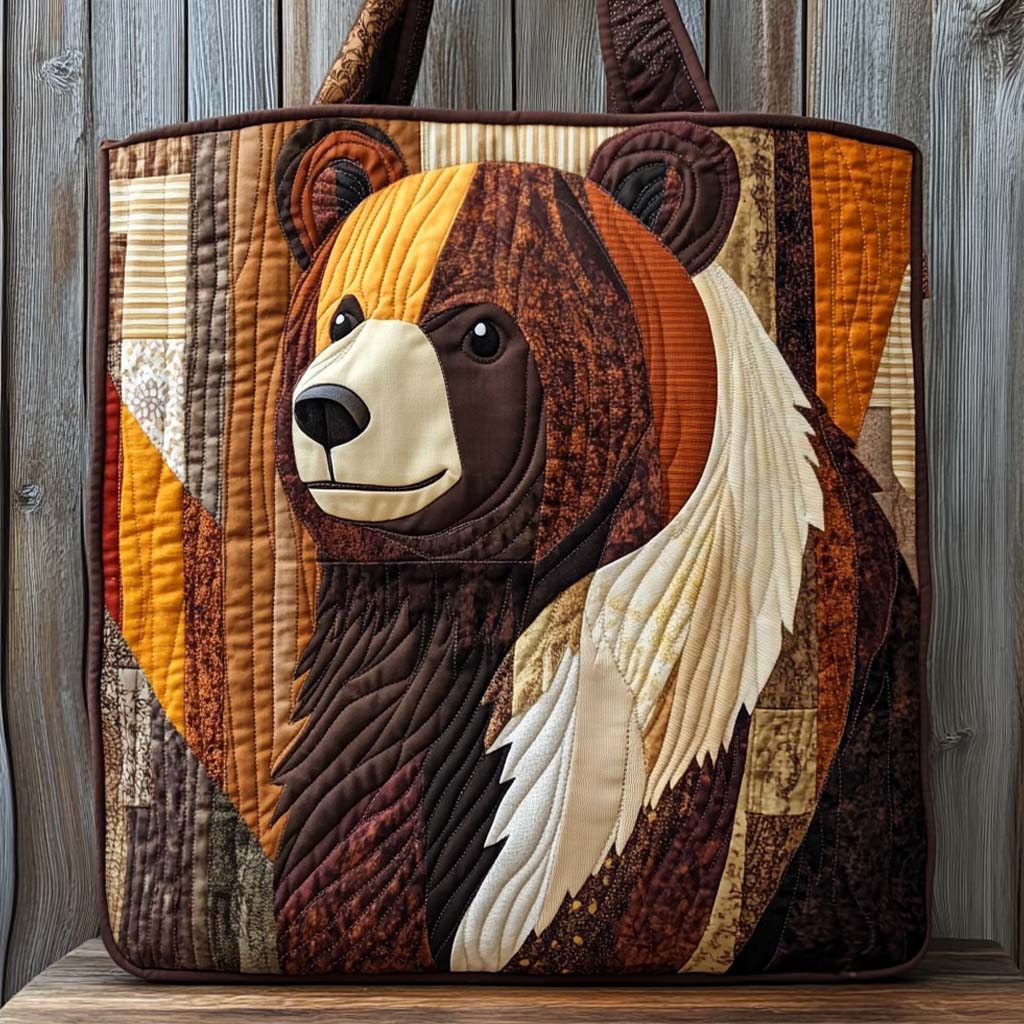 Rustic Patch Bear Quilted Tote Bag Unique Bear Gifts