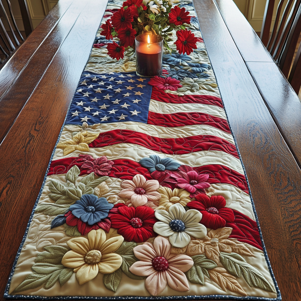 Rustic Patriot Quilted Table Runner Holiday Table Runners Patriotic Gift Items