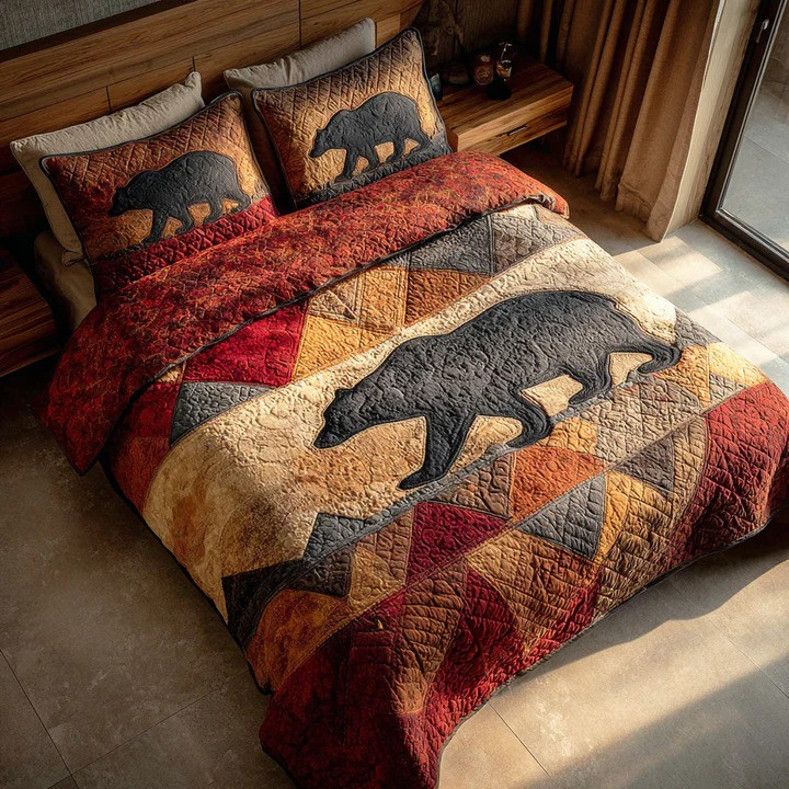Rustic Paws 3-Piece Quilted Bedding Set Dog Lover Wildlife Bedspread Best Gift For Pet Lovers