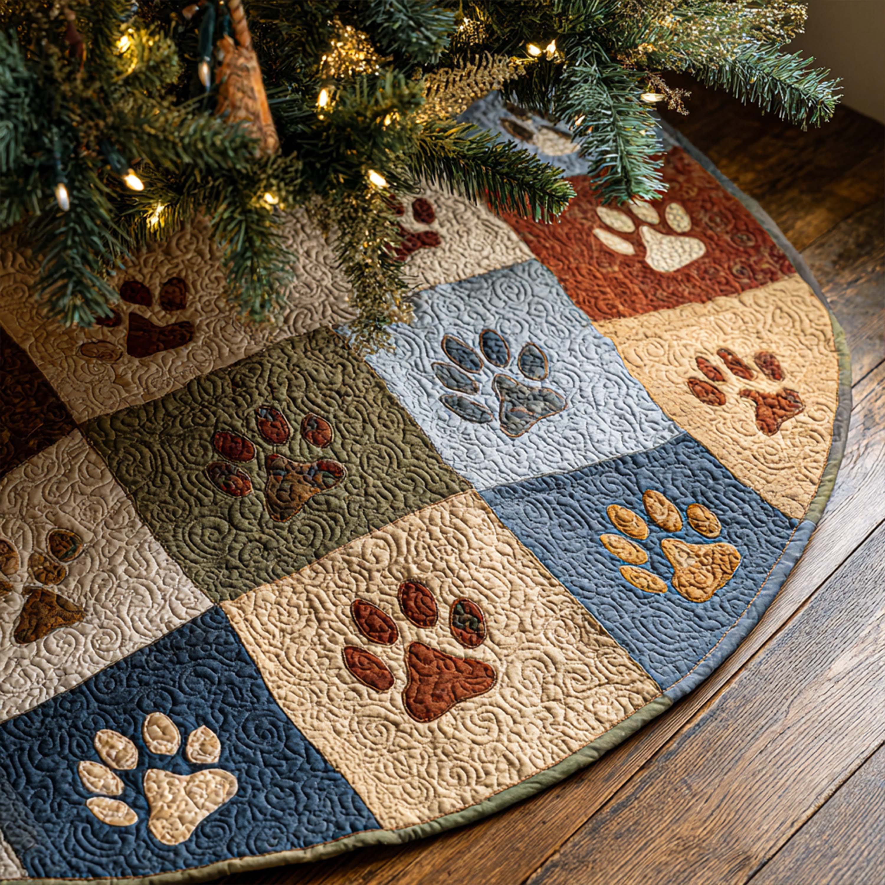 Rustic Paws Christmas Quilted Tree Skirt Xmas Tree Bottom Cover Best Presents For Animal Lovers