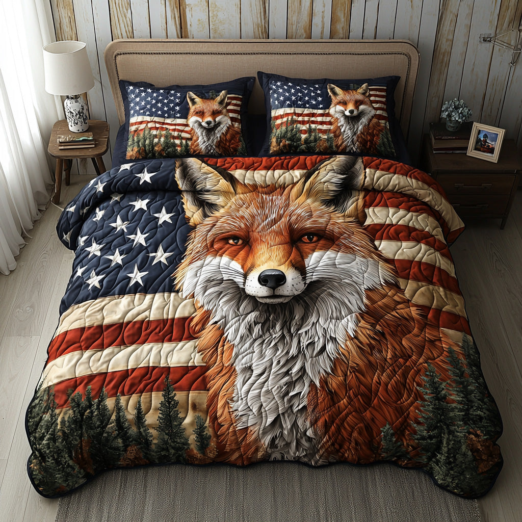 Rustic Paws Quilted Bedding Set Aesthetic Room Decor Unique Fox Gift Items