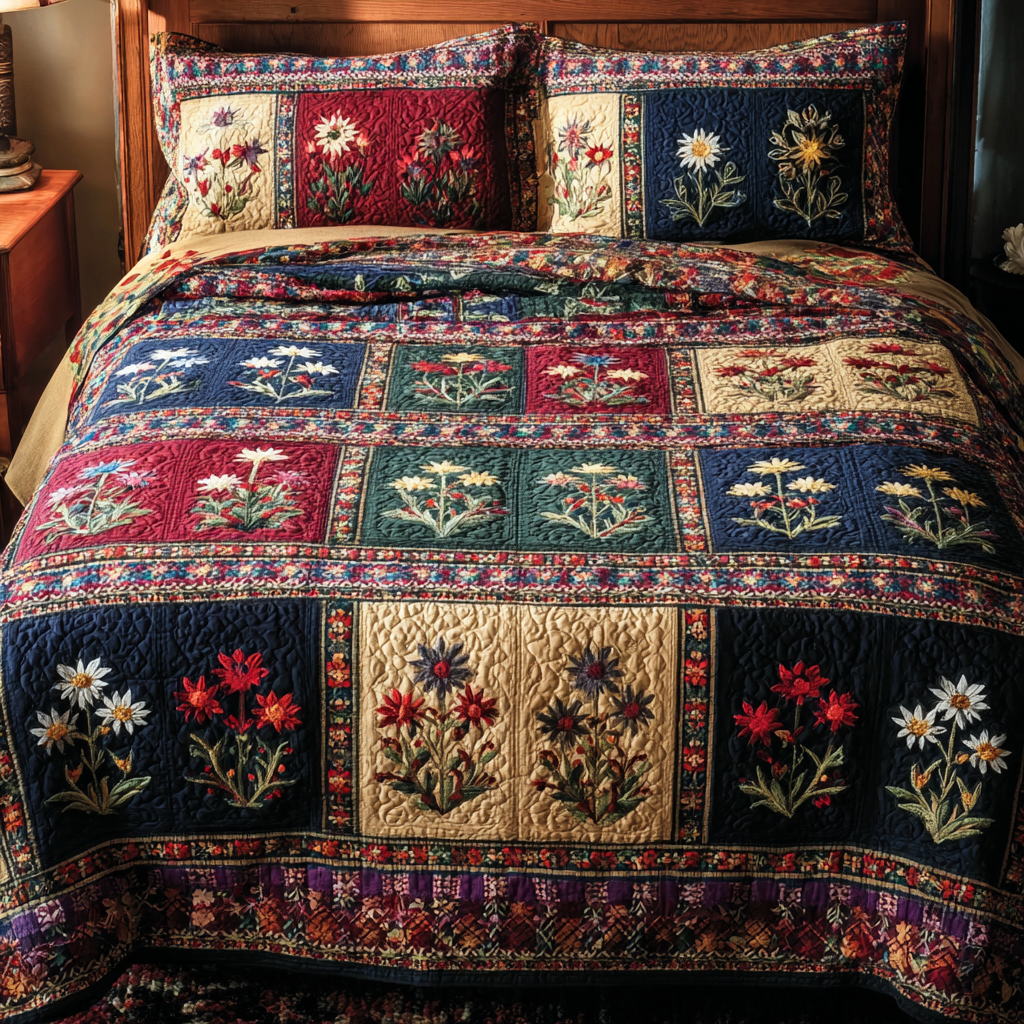 Rustic Petals Quilted Bedding Set Trendy Bedding Merch for Modern Homes