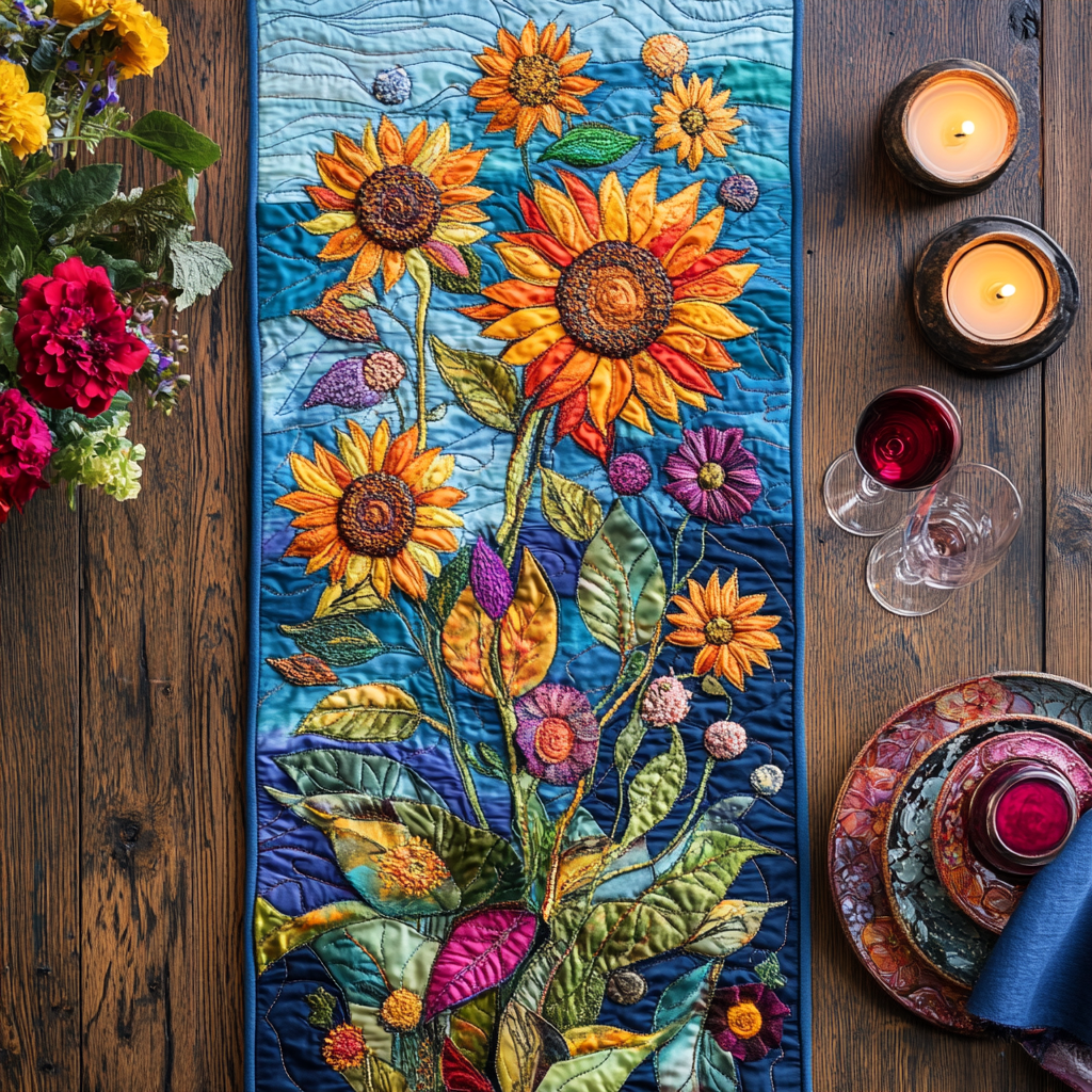 Rustic Petals Quilted Table Runner Dining Room Table Decor Ideas Sunflower Gifts For Her
