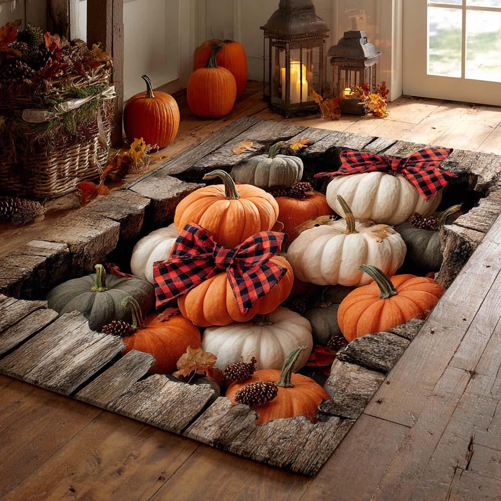Rustic Plaid Pumpkins Area Rug Large Rugs For Living Room Christmas Gifts For Parent In Laws