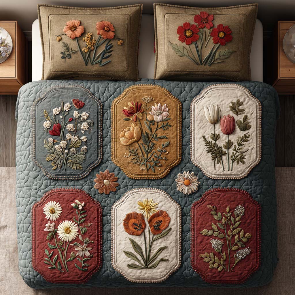 Rustic Posy Quited Bedding Set Luxury Bedding Set with Pillow Covers Included