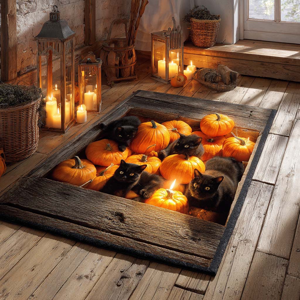 Rustic Pumpkin Cats Area Rug Washable Kitchen Rugs Xmas Present For Uncle