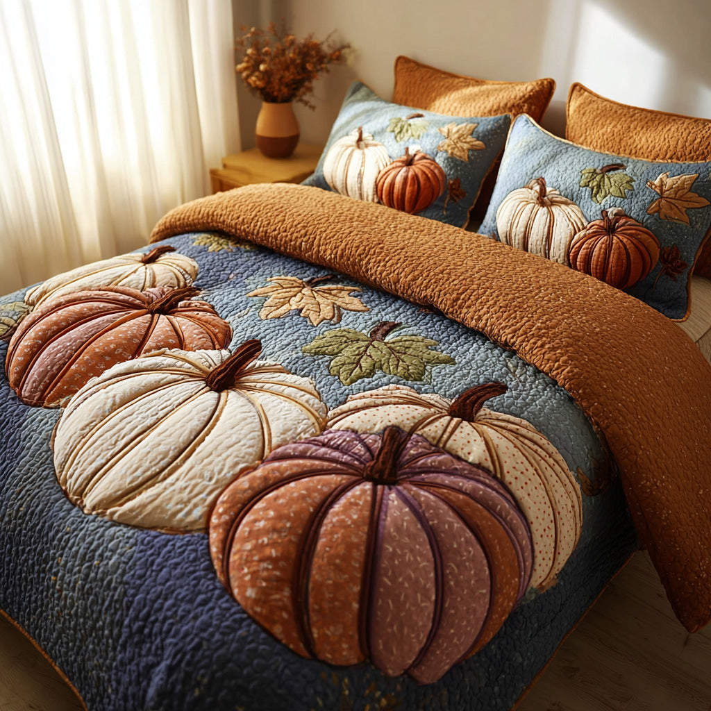 Rustic Pumpkin Charm Quilted Bedding Set Classic Style