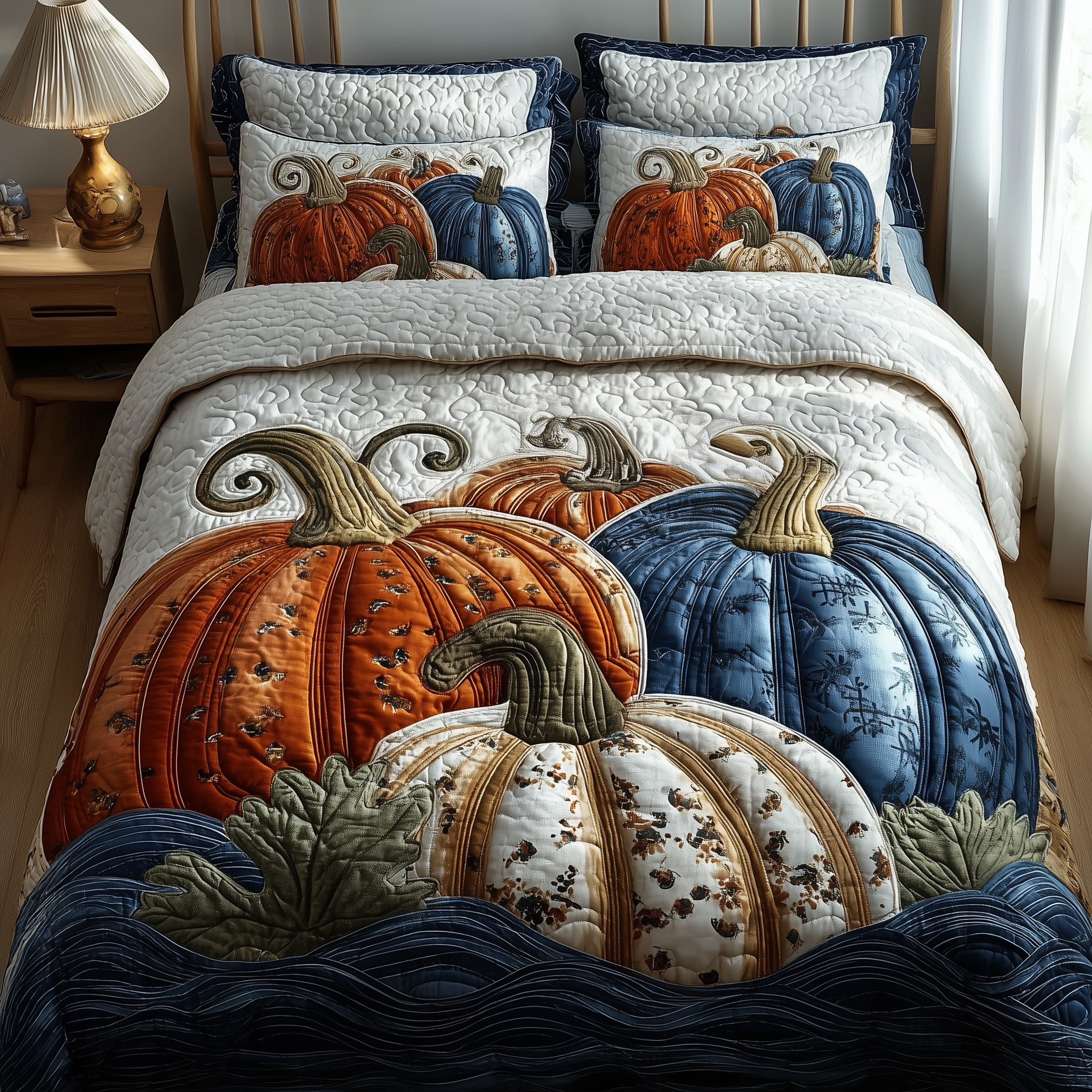 Rustic Pumpkin Charm Quilted Bedding Set Hypoallergenic