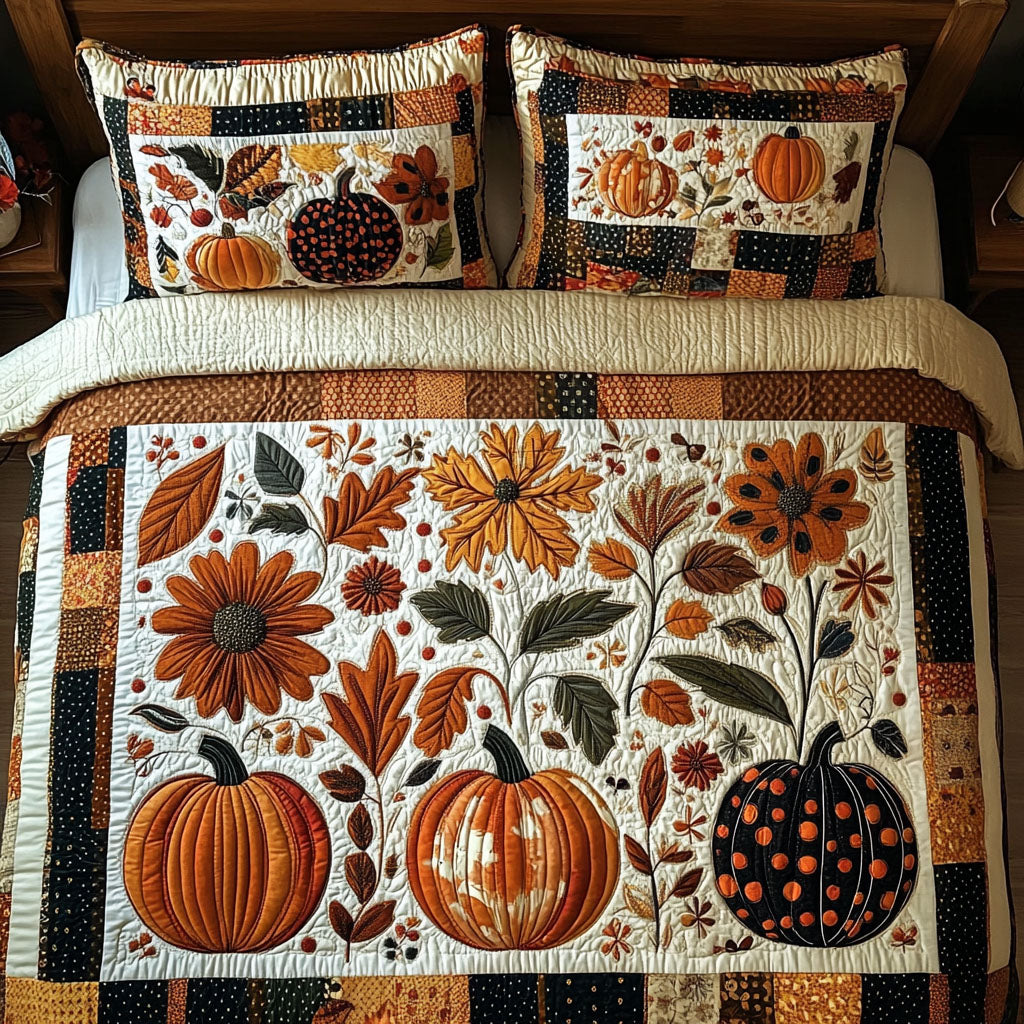 Rustic Pumpkin Patch Quilted Bedding Set Bed Decorations Autumn Themed Gifts