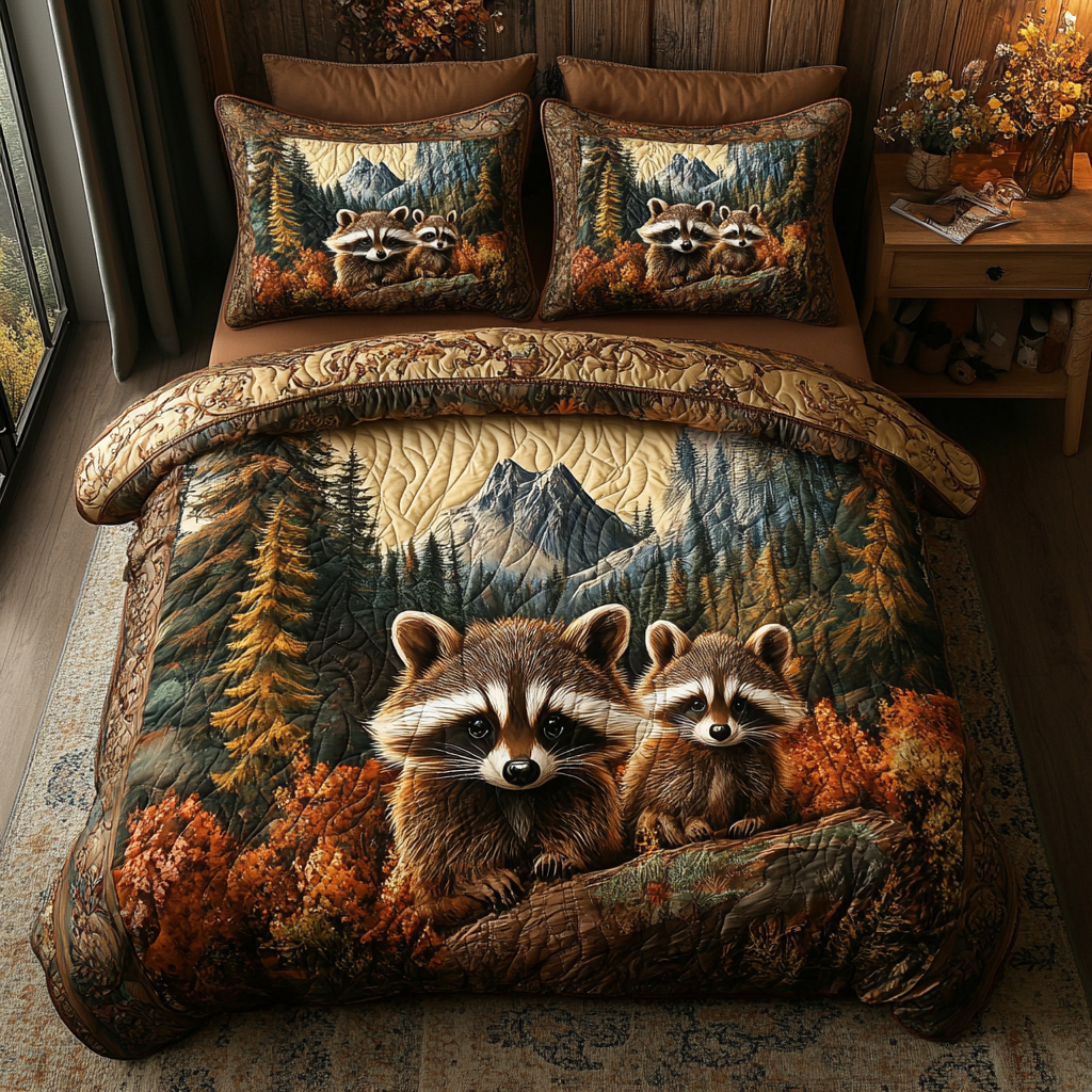 Rustic Raccoon Retreat Quilted Bedding Set Bedroom Decor Ideas Raccoon Gift Ideas