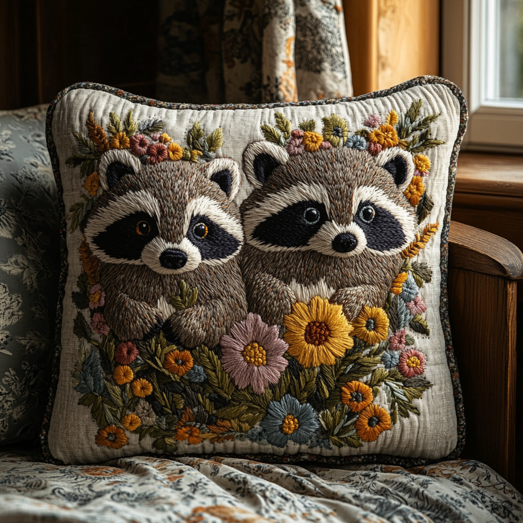 Rustic Raccoon Retreat Quilted Pillow Case Best Cool Pillow Cases Funny Raccoon Gifts