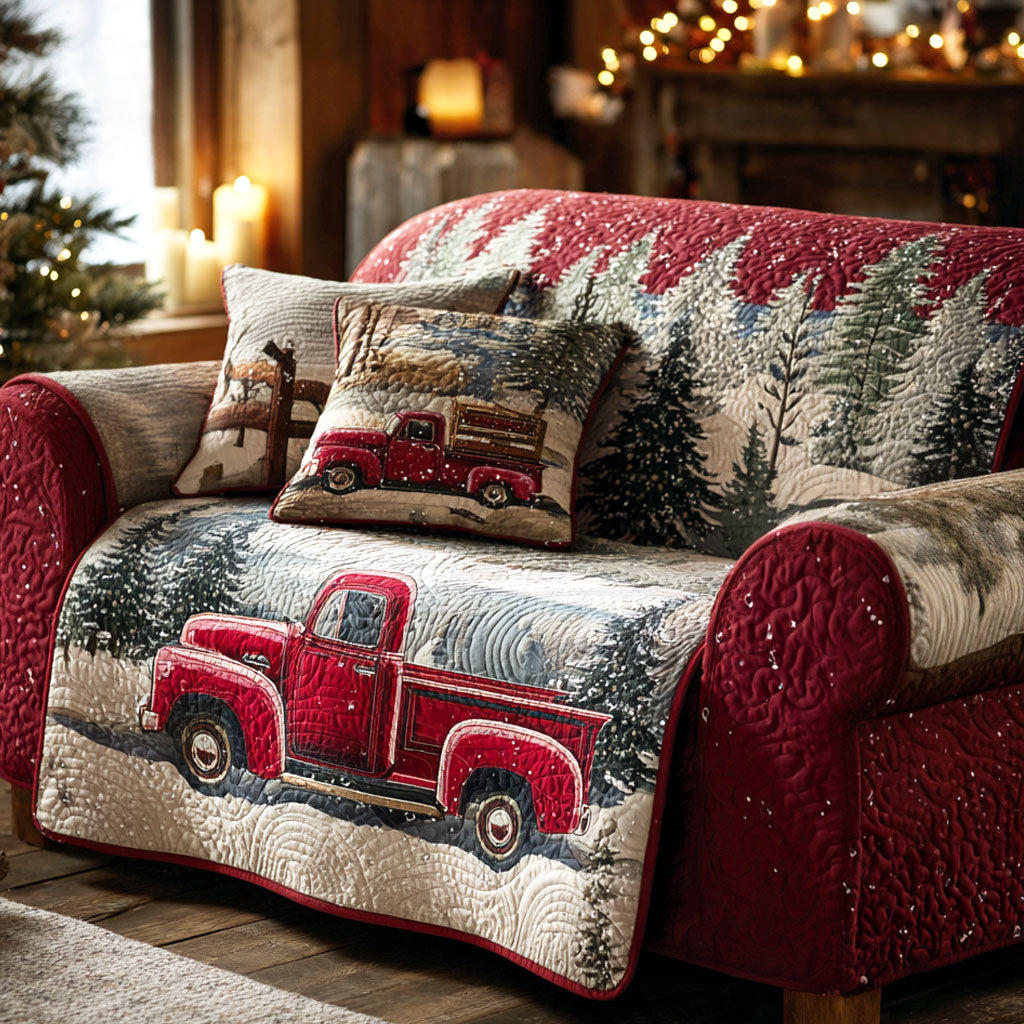 Rustic Red Pickup Quilted Sofa Cover Holiday Couch Covers Best Friend Presents