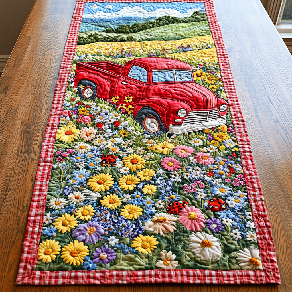 Rustic Red Ride Quilted Table Runner Dining Table Decor Christmas Flower Gifts