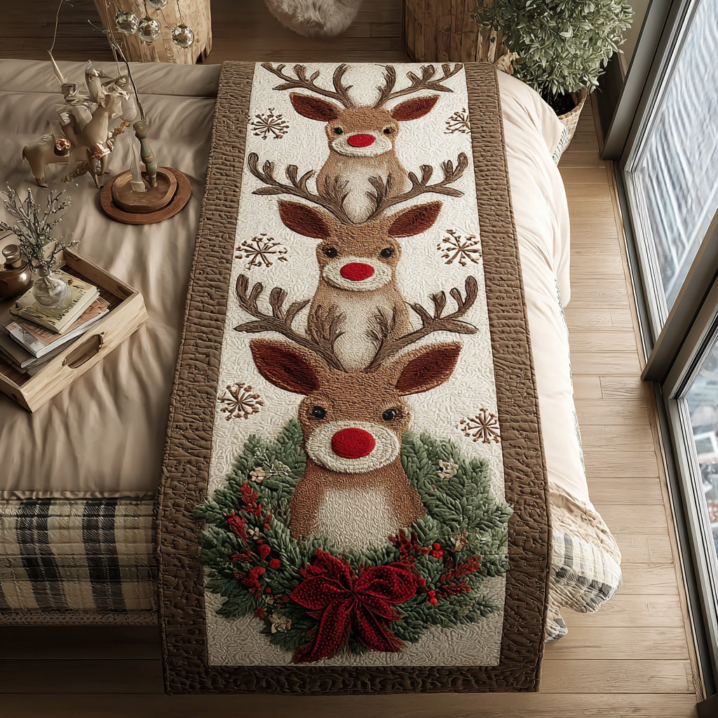 Rustic Reindeer Quilted Bed Runner Holiday Bed Runner Best Holiday Gifts 2025