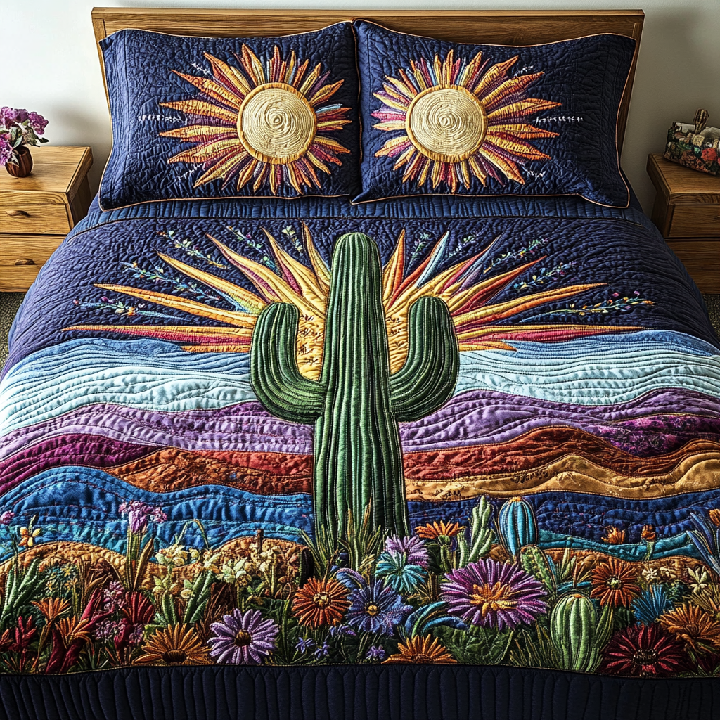 Rustic Retreat Quilted Bedding Set Christmas Bedding Duvet Cover Cactus Gifts For Him