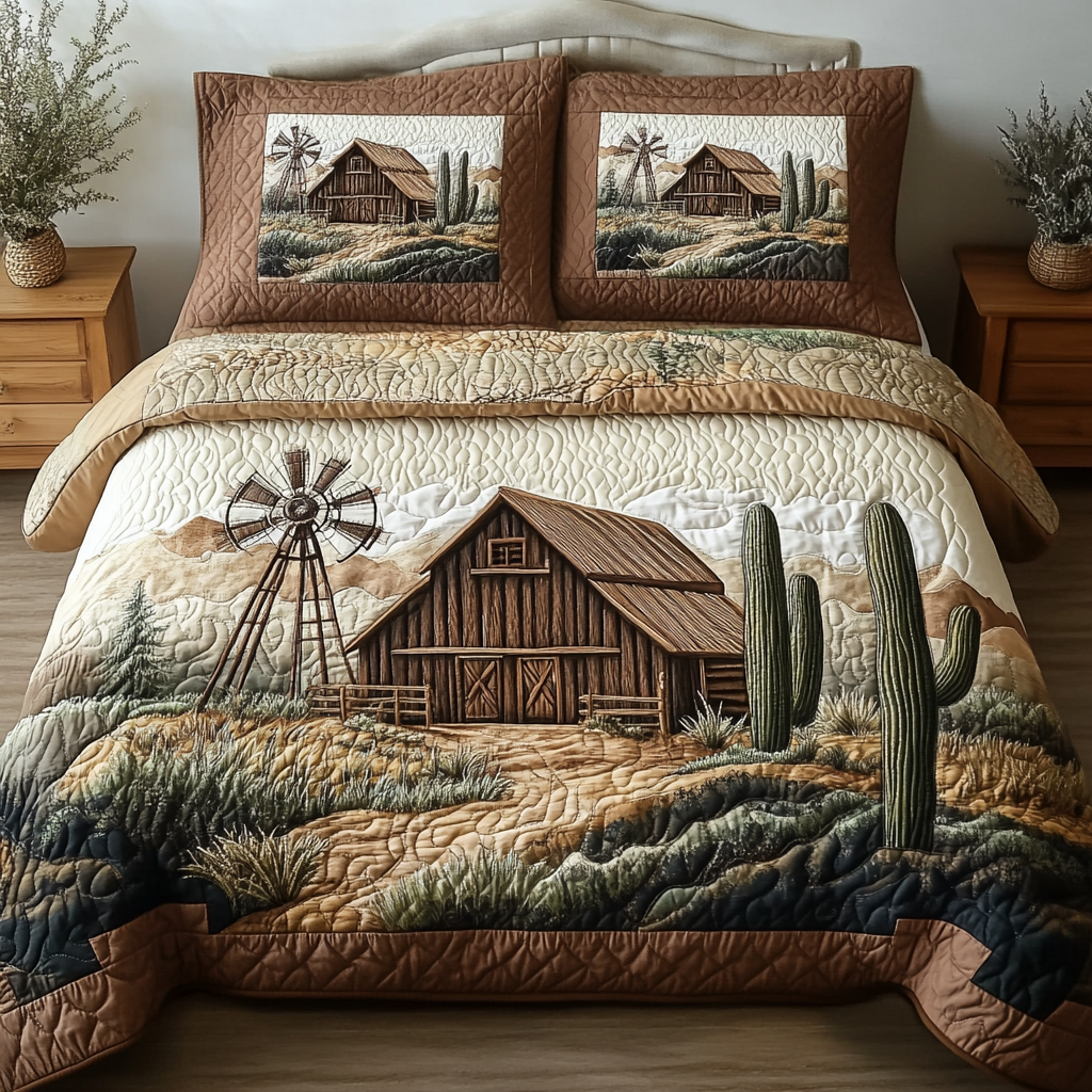 Rustic Retreat Quilted Bedding Set Holiday Duvet Cover Set Cactus Birthday Gift