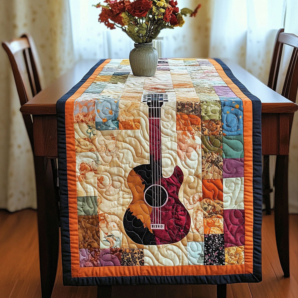Rustic Rhythm Quilted Table Runner Kitchen Table Decor Best Present For Guitar Player