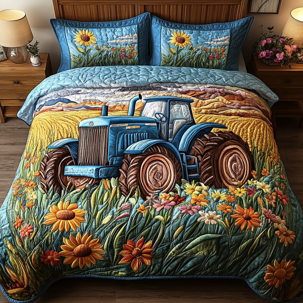 Rustic Ride Quilted Bedding Set Cozy Bedroom Decor Tractor Related Gifts