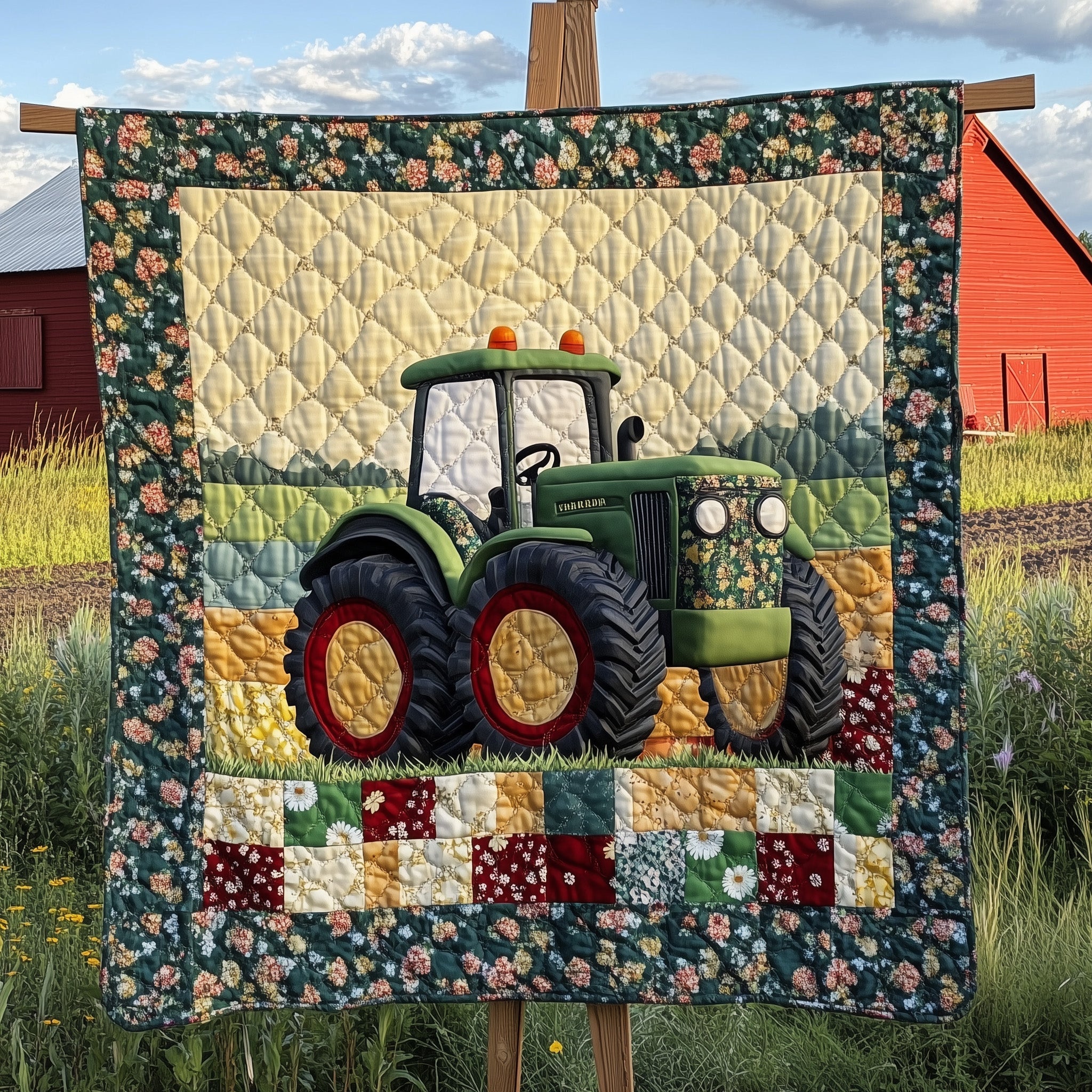 Rustic Rides Quilted Blanket Merchandise Throw BlanketPresents For Tractor Lovers
