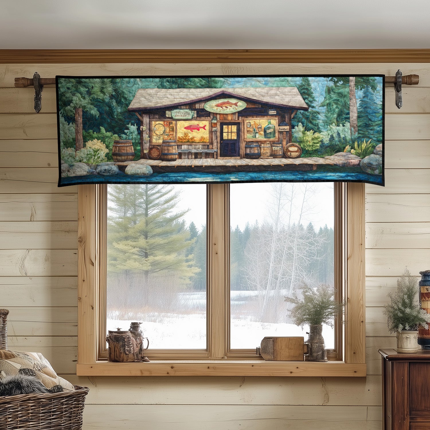 Rustic Riverside Quilted Valance House Decor Items Fishing Items For Lovers