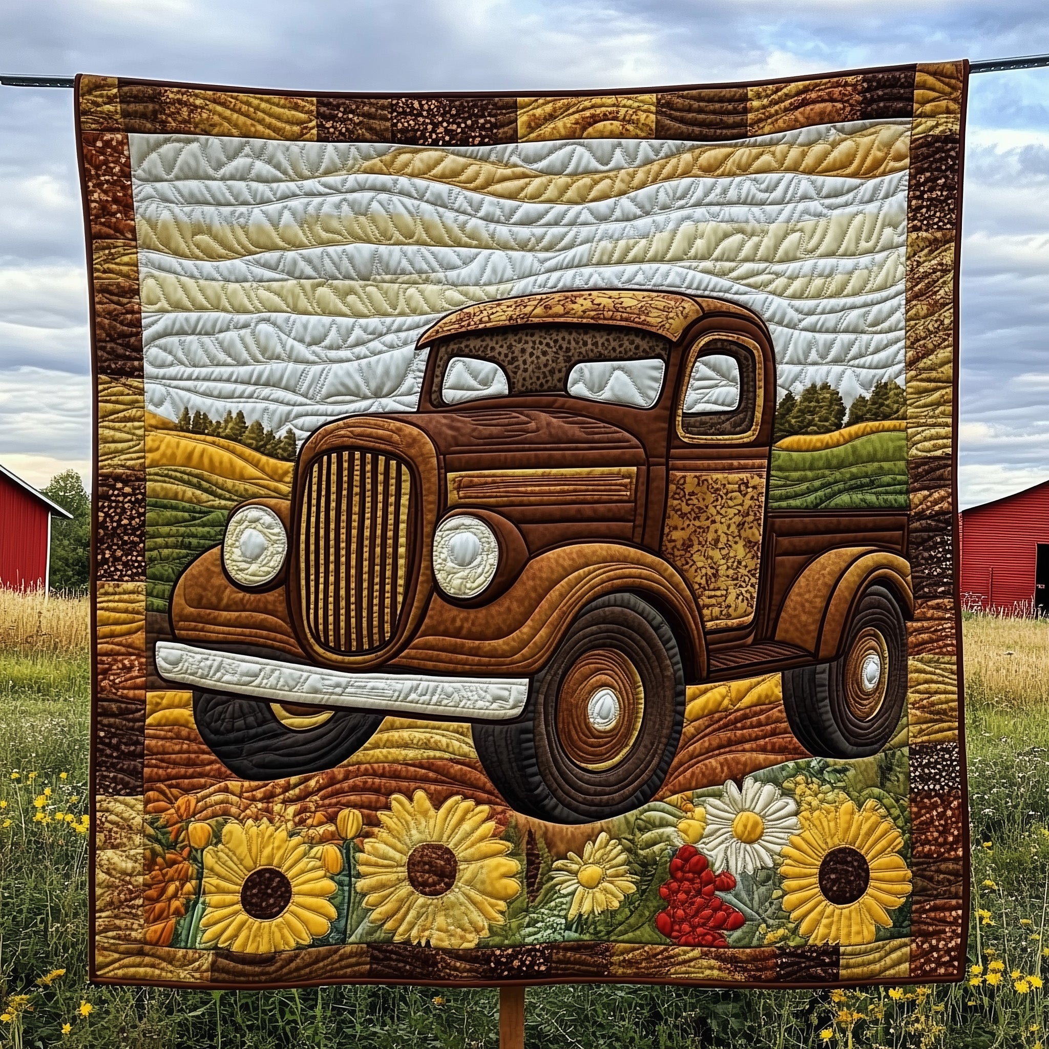 Rustic Roads Truck Quilted Blanket Christmas Quilted Throw Blanket
