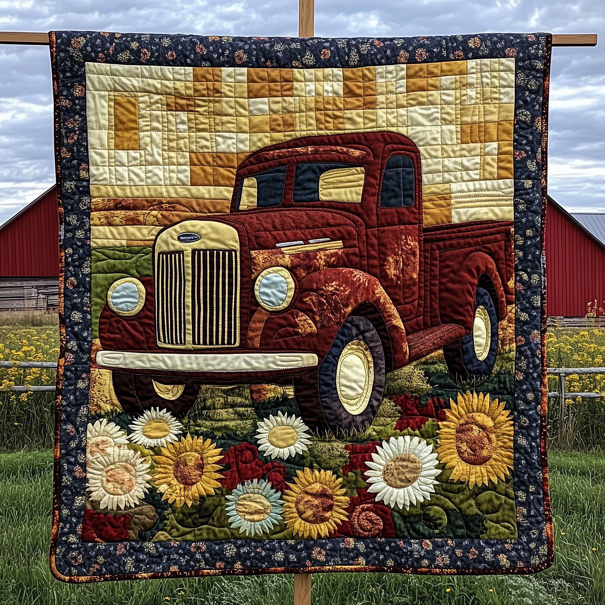 Rustic Roads Truck Quilted Blanket Quilt Blanket Gift for Birthday & Holidays