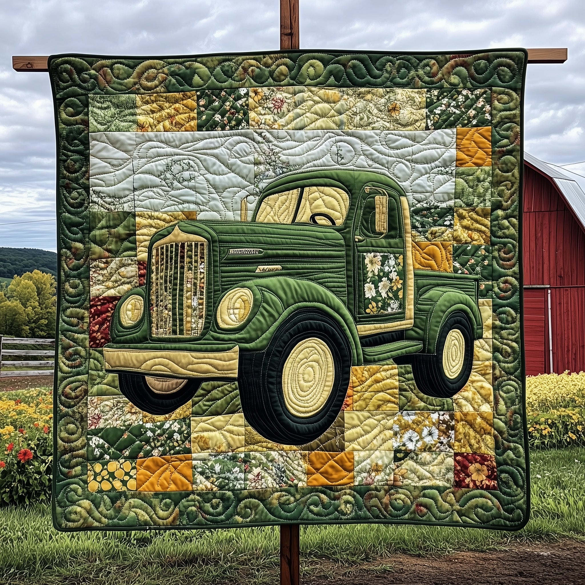 Rustic Roads Truck Quilted Blanket Quilted Blanket for Winter Nights