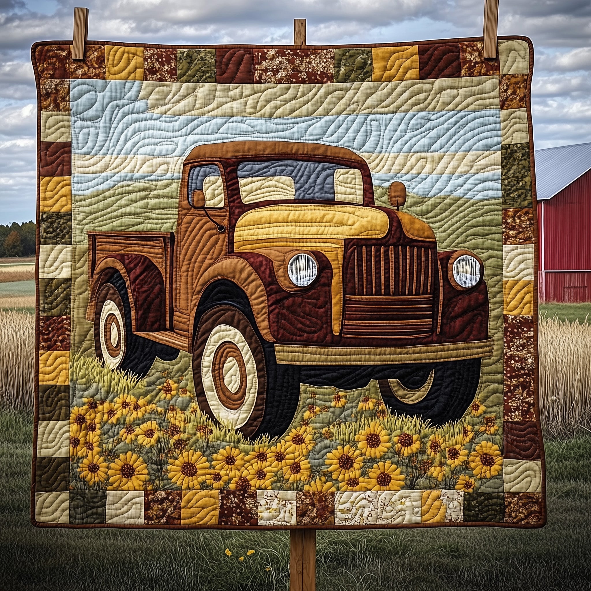 Rustic Roads Truck Quilted Blanket Quilted Blanket Gift for Grandma & Grandpa