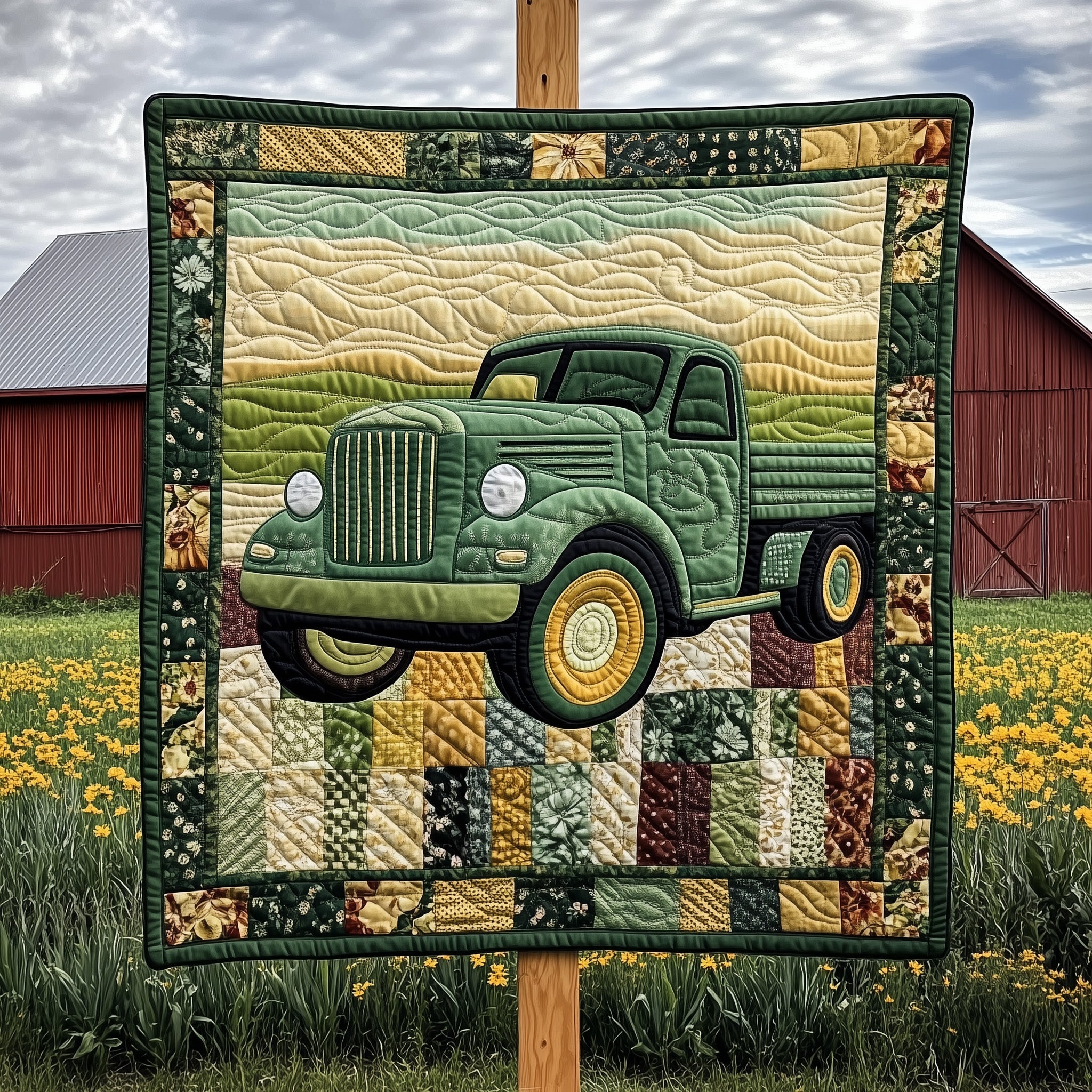 Rustic Roads Truck Quilted Blanket Warm Winter Quilt Blanket for Home
