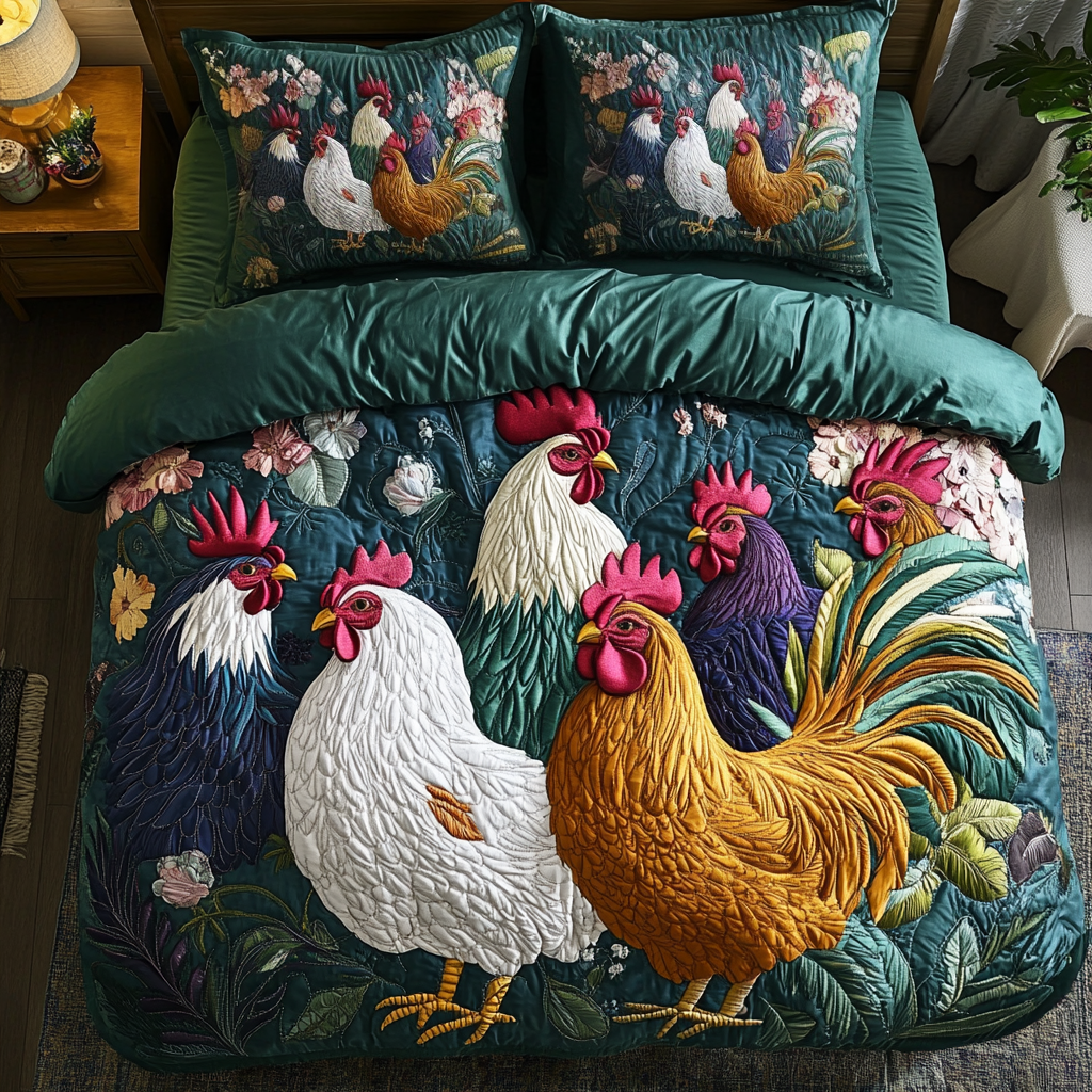 Rustic Roost Quilted Bedding Set Unique Bed Sheet Set Presents For Chicken Lovers