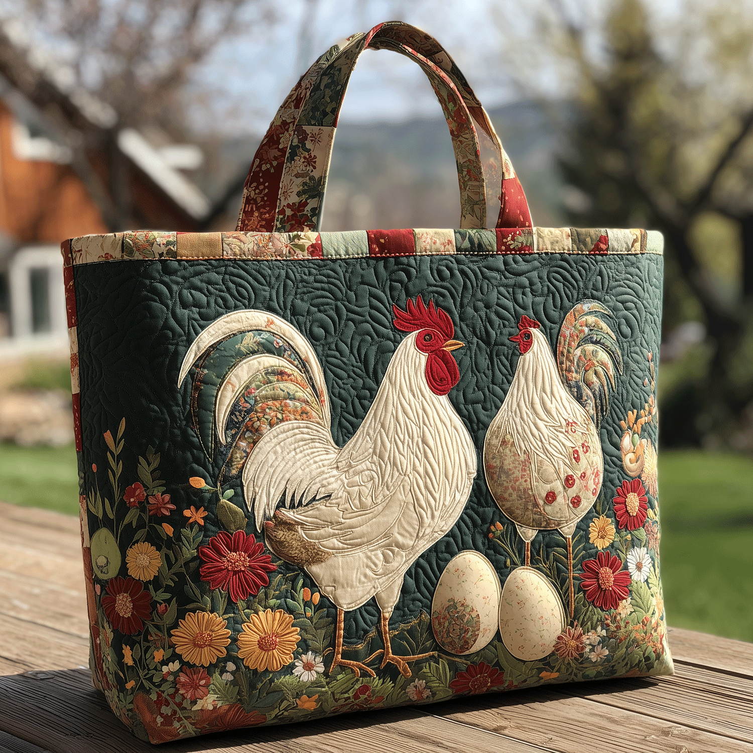 Rustic Rooster Love Quilted Tote Bag Top Gifts For Farmers