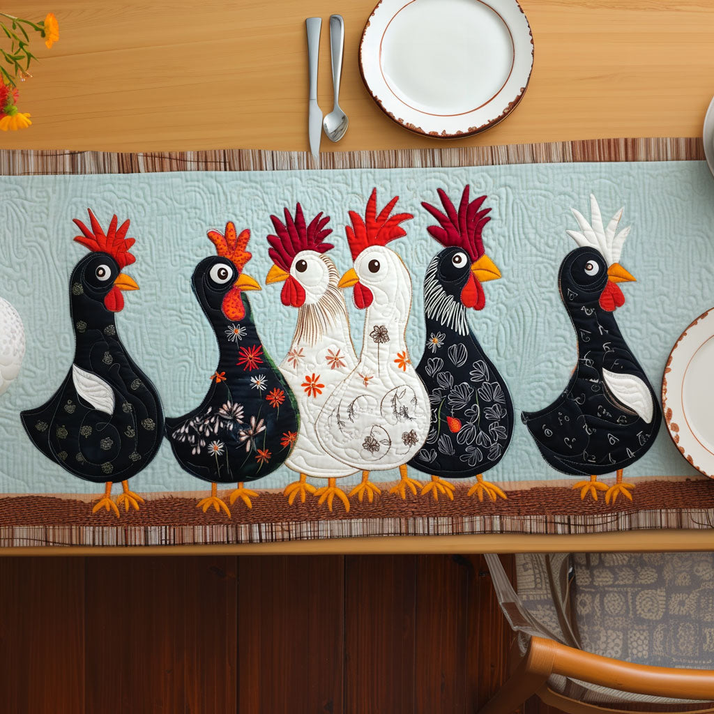 Rustic Rooster Patch Quilted Table Runner Dinner Table Decor Presents For Chicken Owners