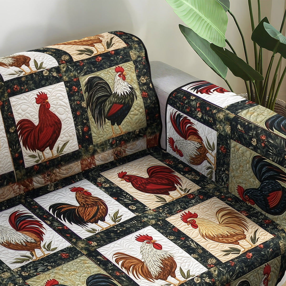 Rustic Rooster Quilt Quilted Sofa Cover Holiday Couch Covers Chicken Lover Presents