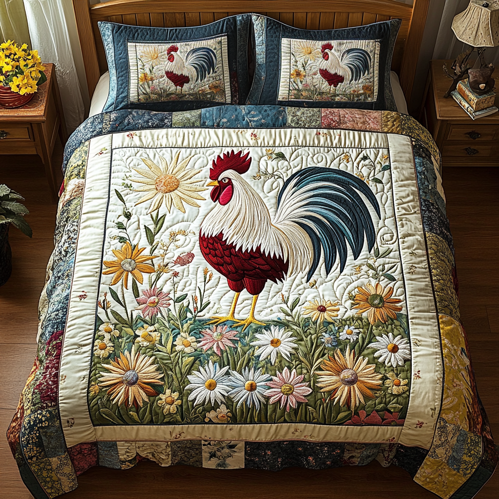 Rustic Rooster Quilted Bedding Set Best Comforter Sets Chicken Gifts For Women
