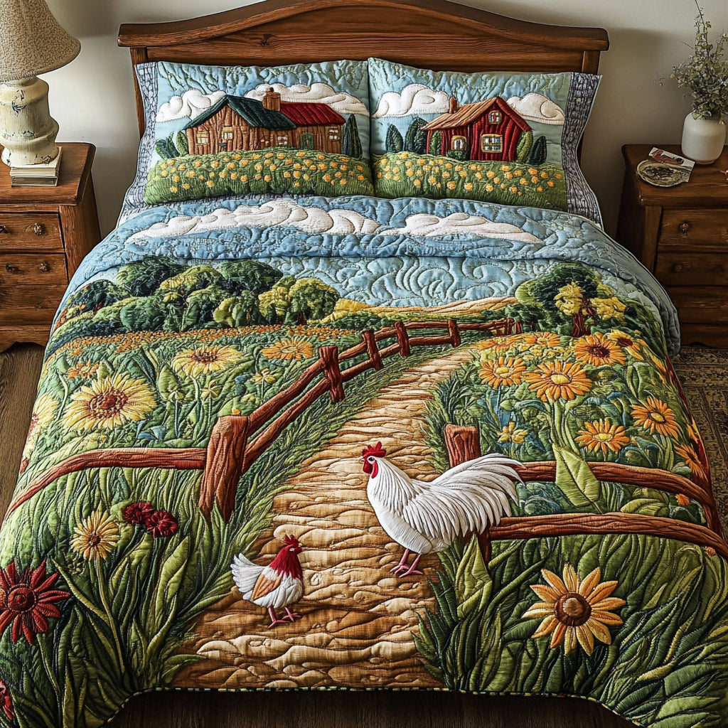 Rustic Rooster Quilted Bedding Set Best Comforter Sets Gifts For People Who Own Chickens