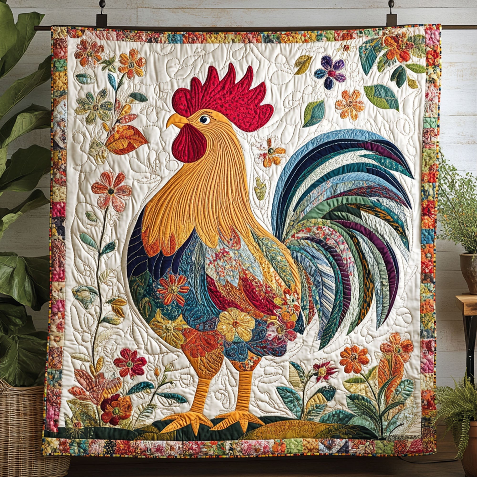 Rustic Rooster Quilted Blanket Christmas Bedroom Decor Gifts For People With Chickens