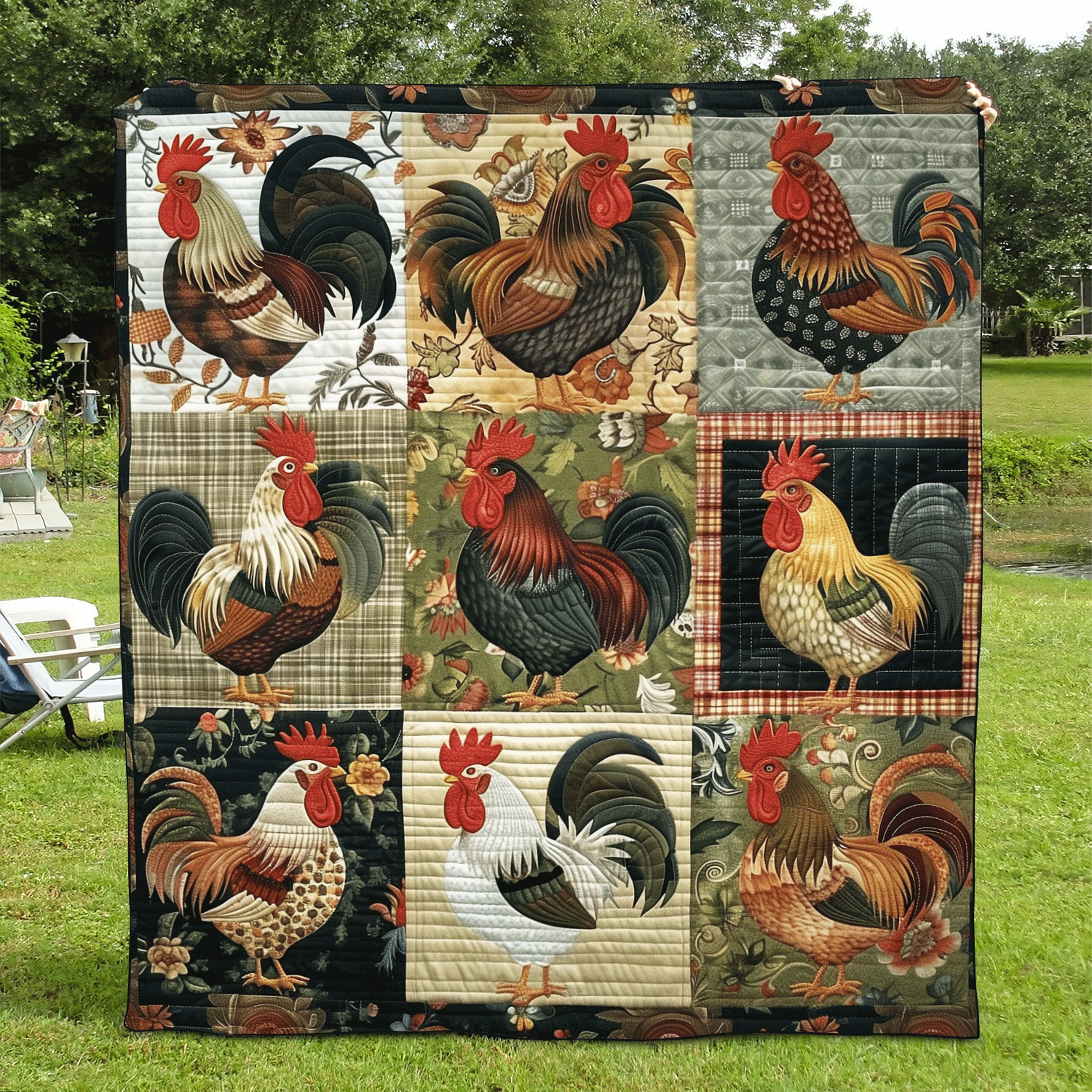 Rustic Rooster Quilted Blanket Presents For Chicken Love