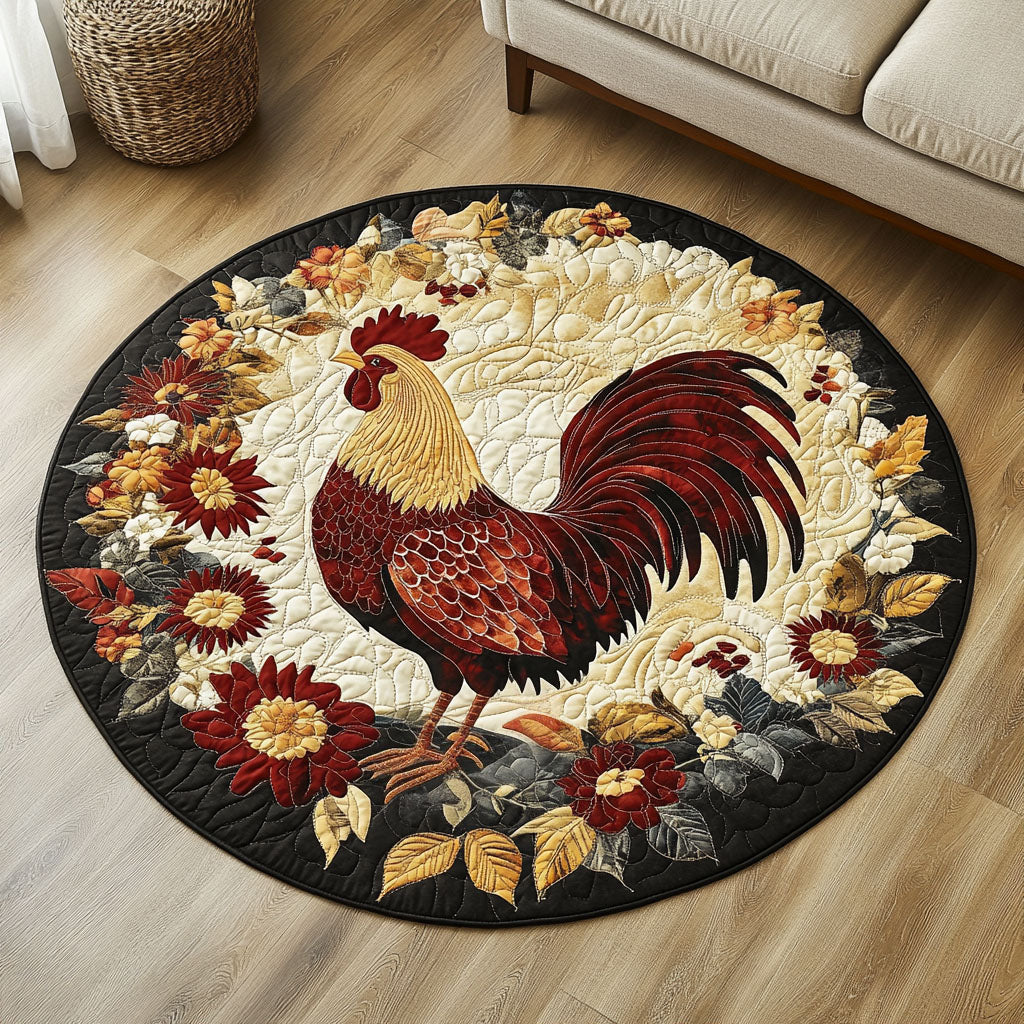 Rustic Rooster Round Quilted Round Mat Unique Front Door Decor Best Christmas Presents For Farmers