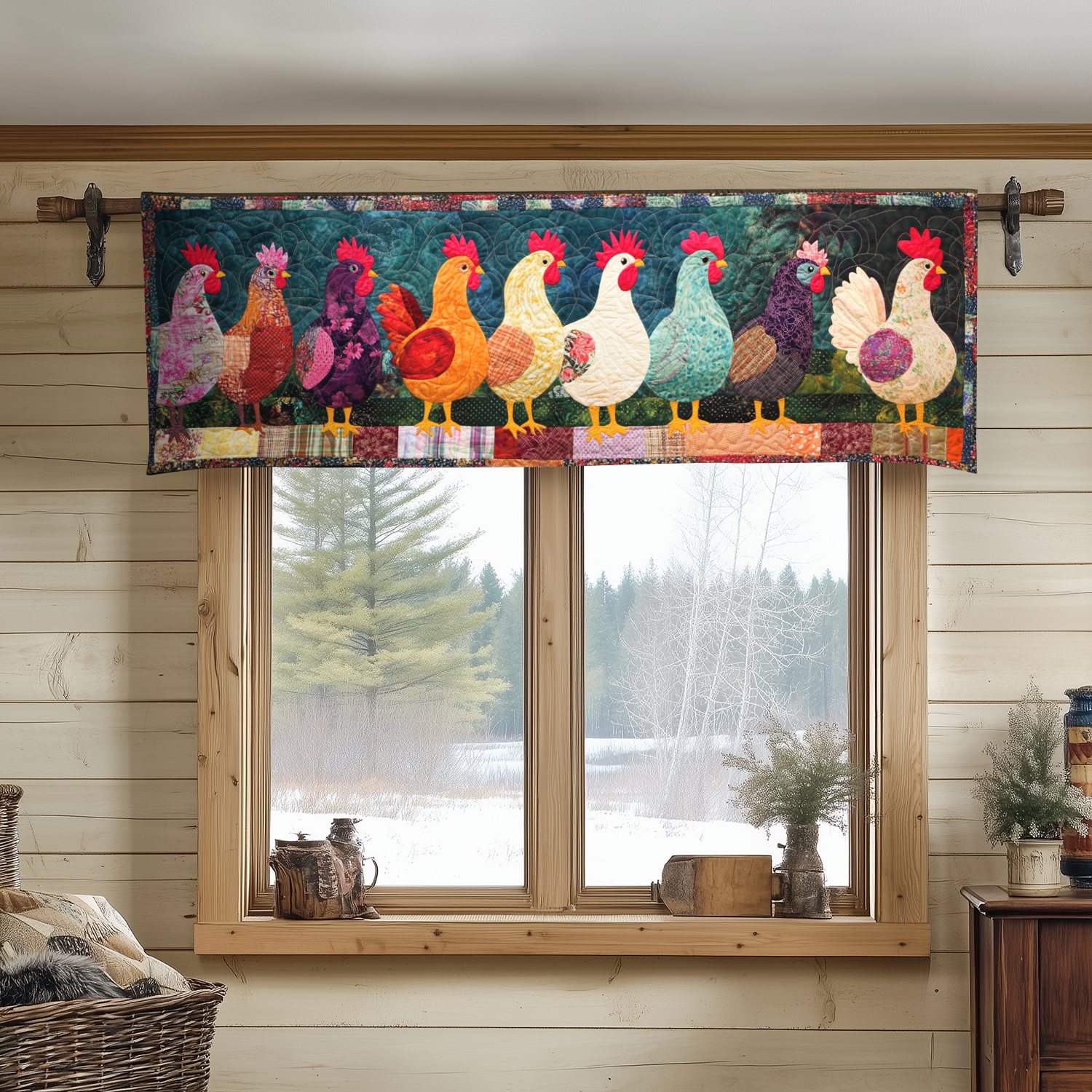 Rustic Roosters Quilted Valance Front Door Decor Christmas Gifts For Farmers