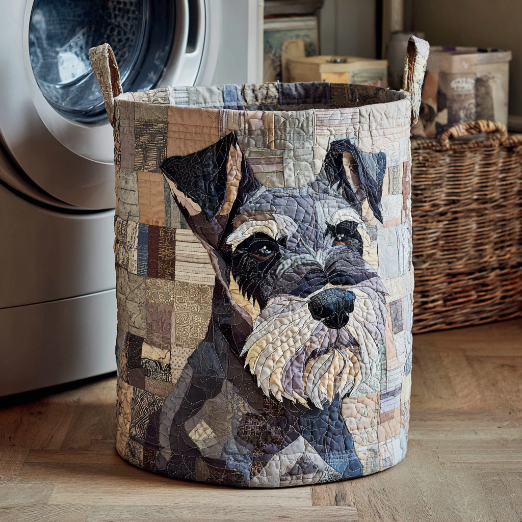 Rustic Schnauzer Check Quilted Laundry Basket Durable Quilted Laundry Basket for Home Organization