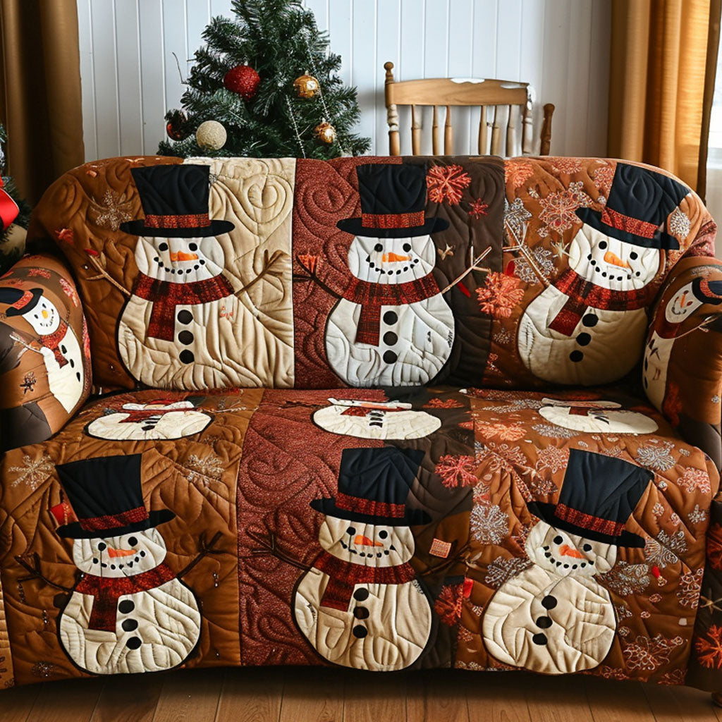 Rustic Snow Charm Quilted Sofa Cover Christmas Family Room Decor Unique Snowman Gifts